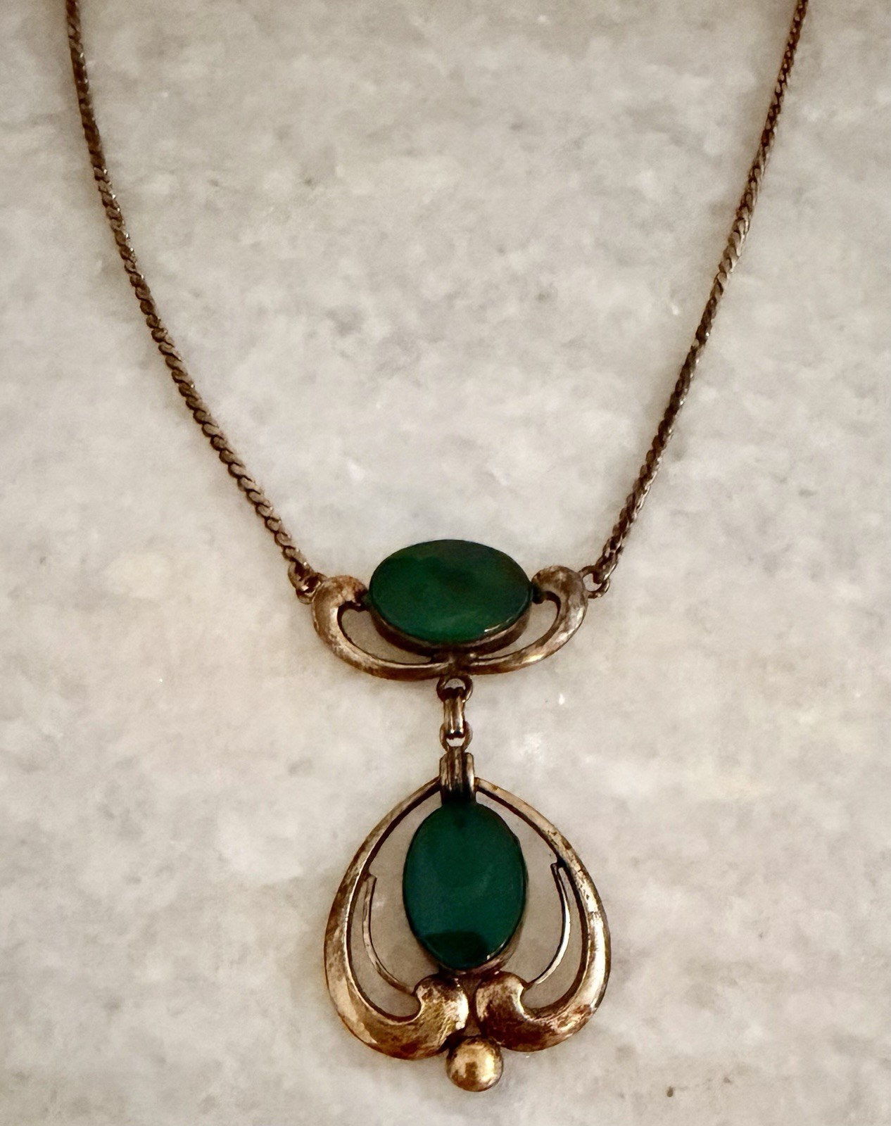 Vintage Van Dell Gold Filled Malachite Pendant Necklace Choker 15”