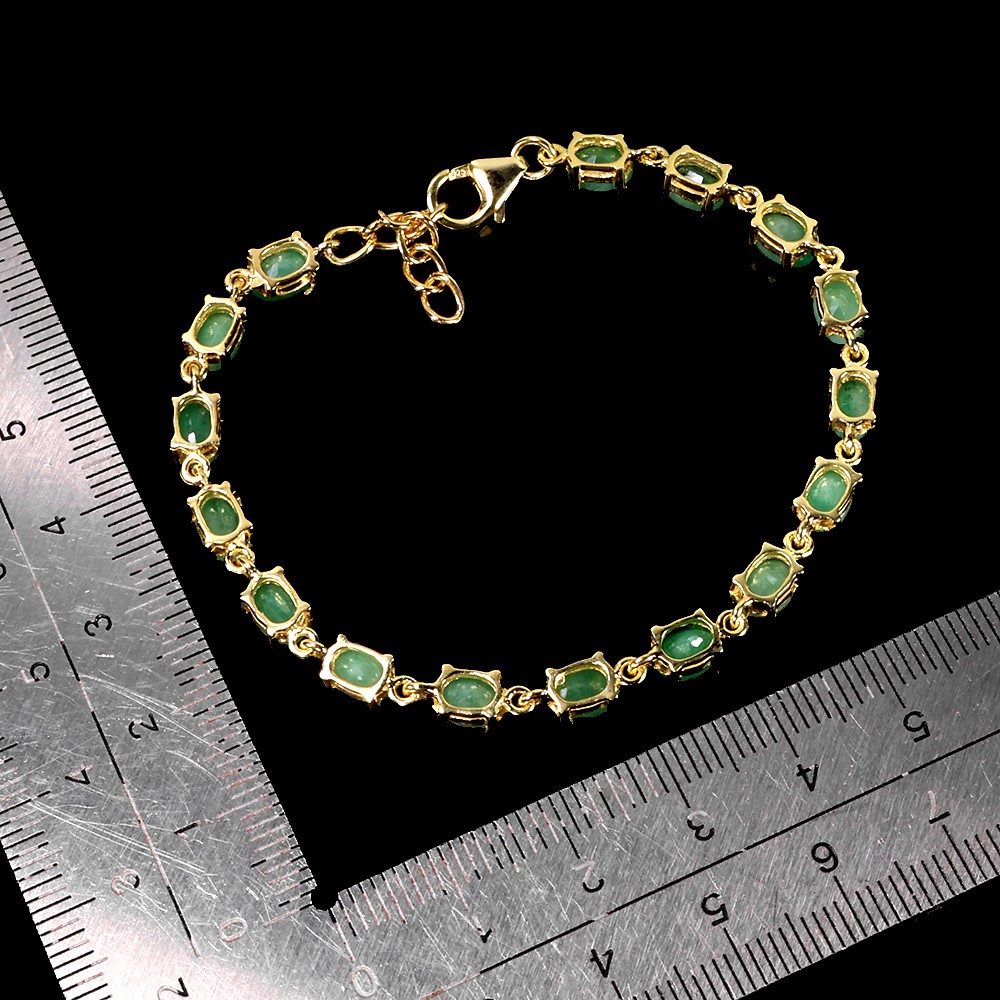 925 Sterling Silver Bracelet Oval Emerald 6x4mm Natural Gemstone Jewelry 7 In