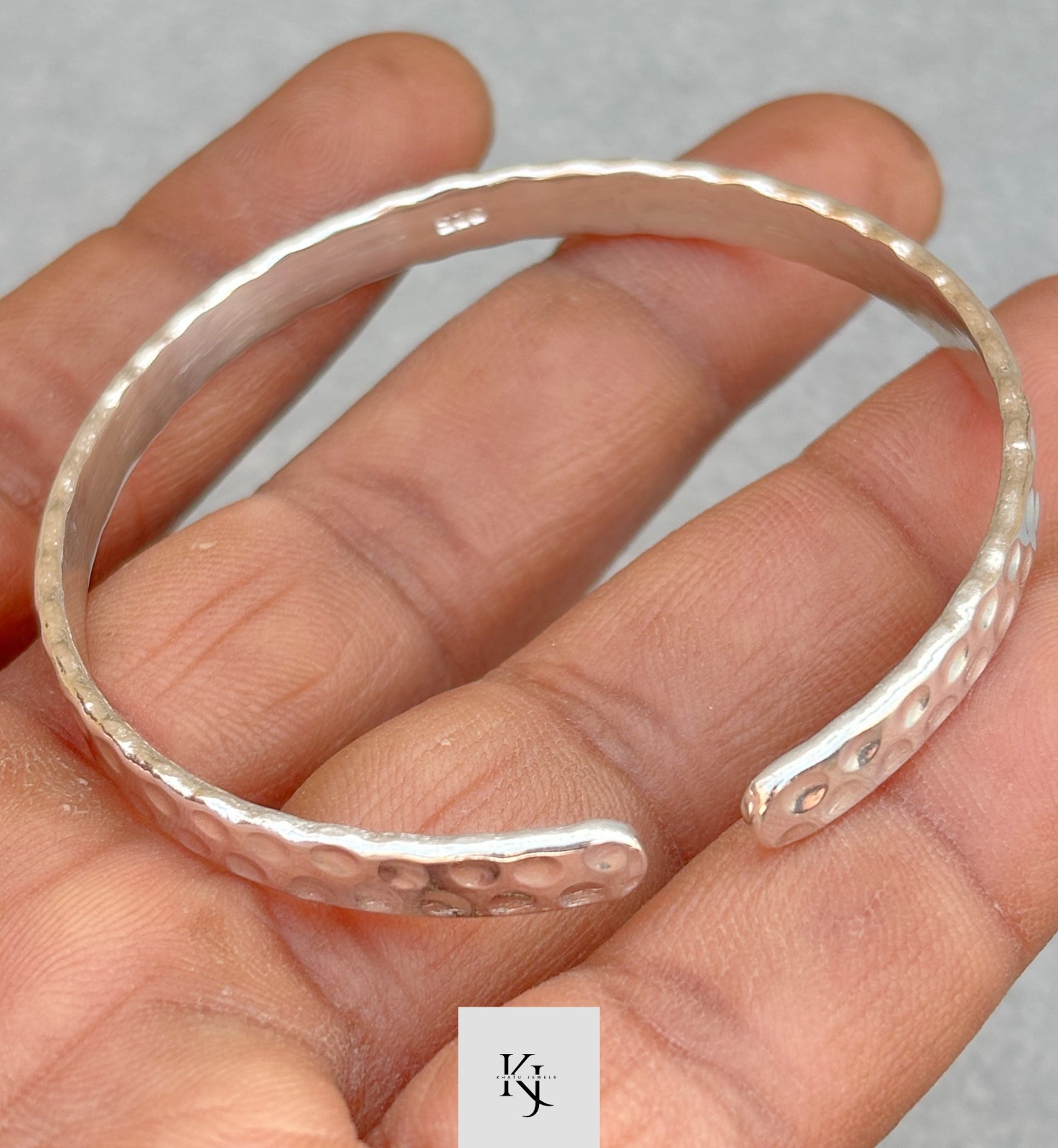 4mm Wide Hammered Open Cuff Bangle 925 Sterling Silver Handmade Mens Bracelets