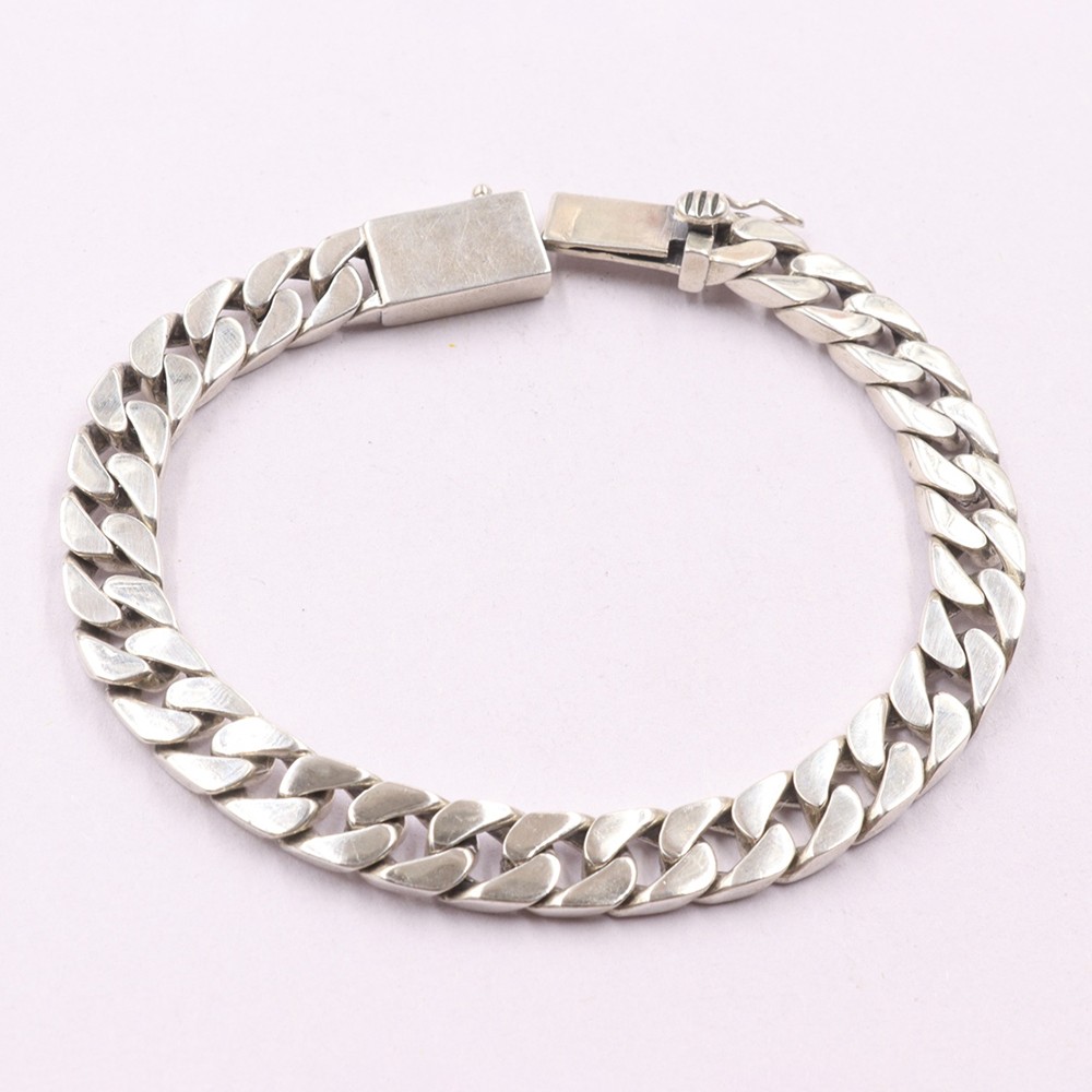 Pure S925 Sterling Silver Chain Men Women 8mm Curb Link Bracelet 34-35g 7.9inch