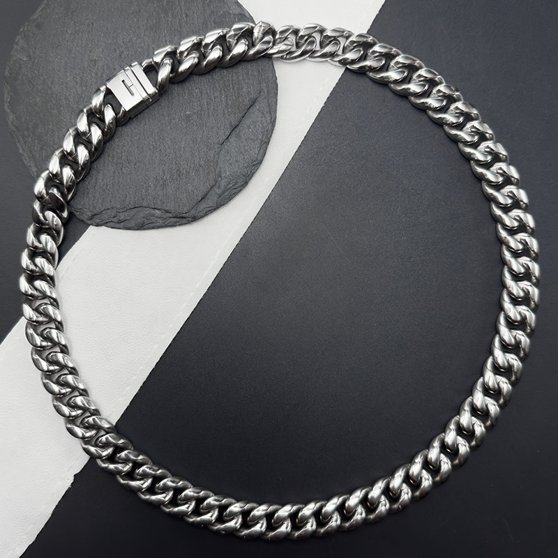 14mm Thickened Pure Titanium Cuban Necklace Bracelet Encrypted Ground Rounded