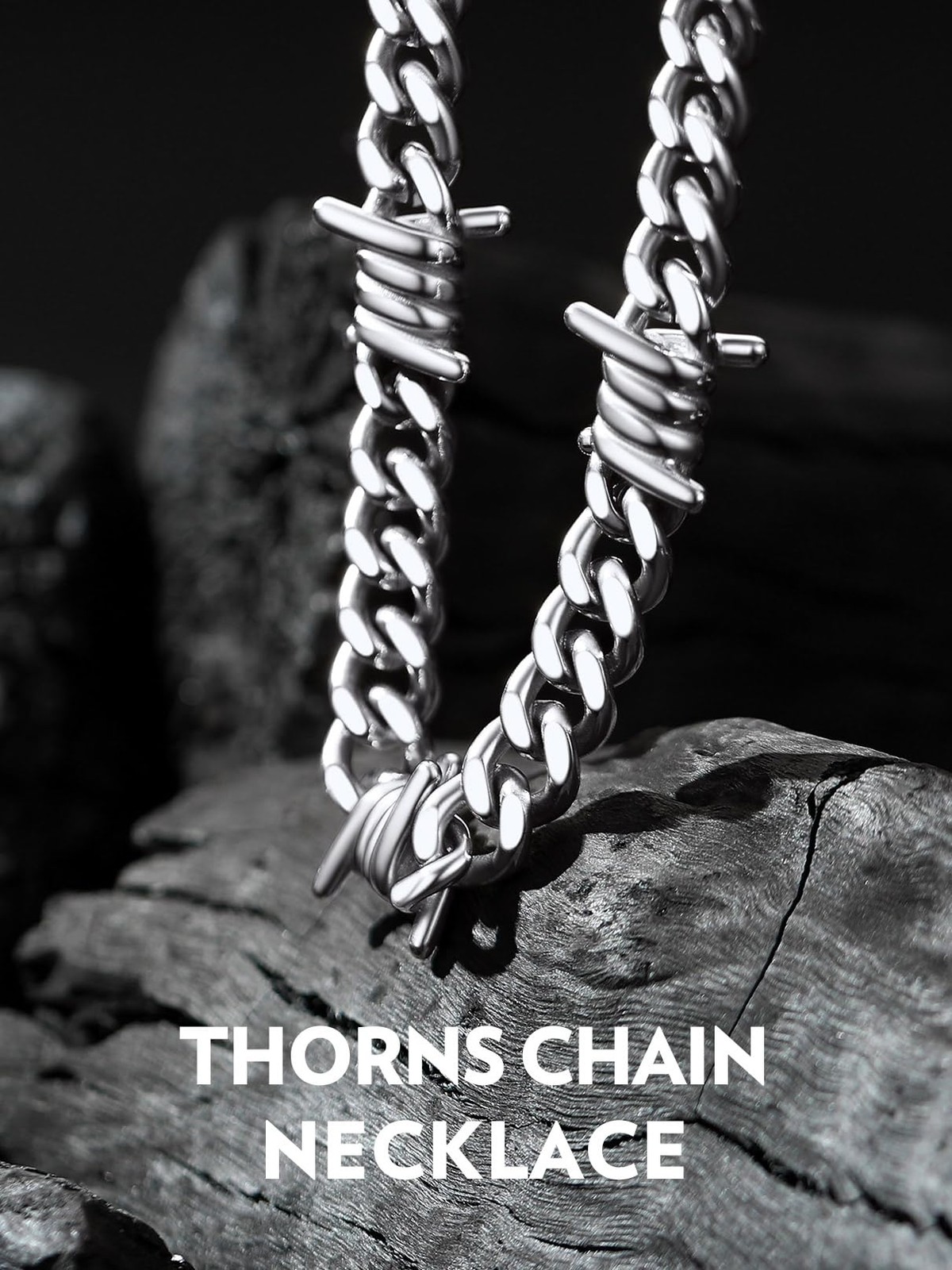 Bandmax Barbed Wire Chain 16 Inch (40cm, Hottest Choker Style), A1 9MM-Silver