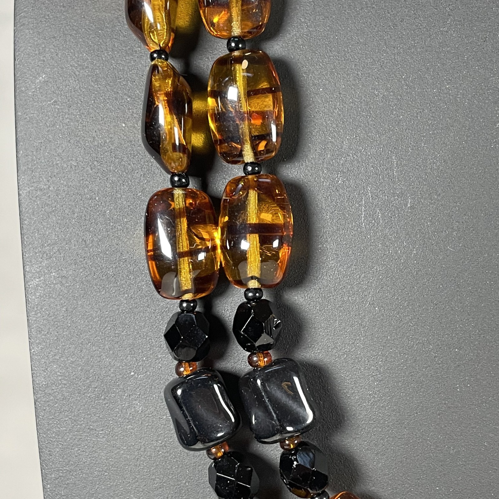 VTG ELLE of California Multi Strand Finest Bohemian Amber Glass Bead Necklace