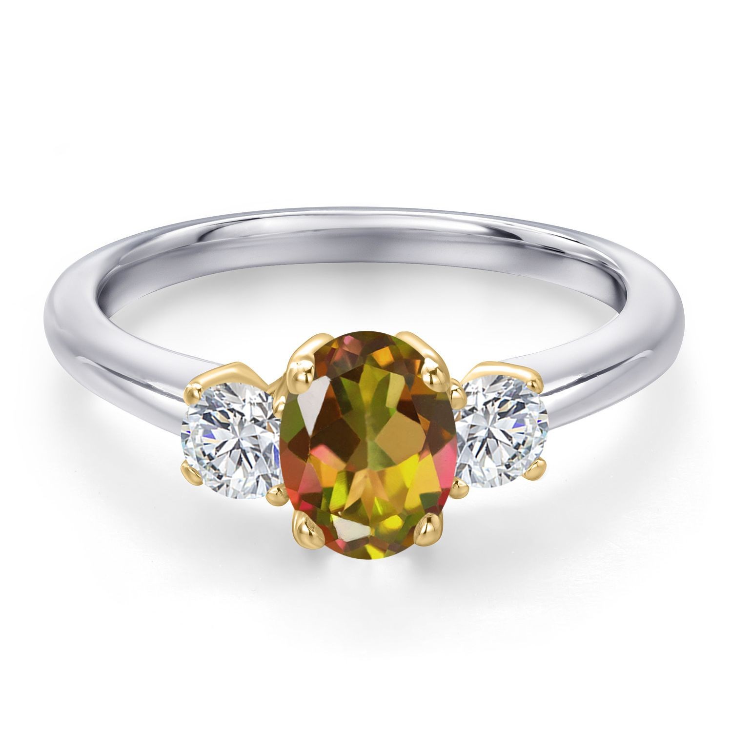 925 Silver and 10K Yellow Gold Mango Mystic Topaz and Lab Grown Diamond