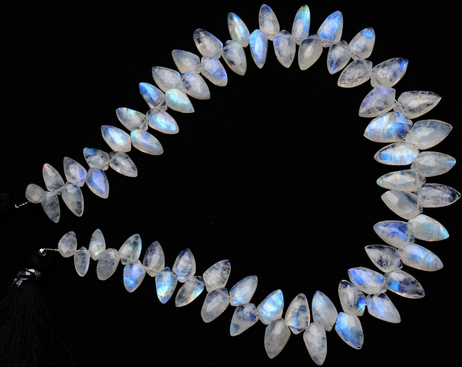 Natural Gem Blue Fire Rainbow Moonstone 7×5 to 13x7mm Size Briolette Beads 11″
