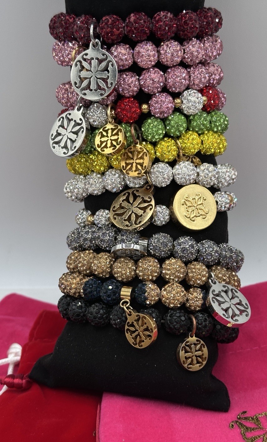 Rustic Cuff RC 12 Bracelet Stack Crystal Dazzle Beads Charms Rainbow Color Lot