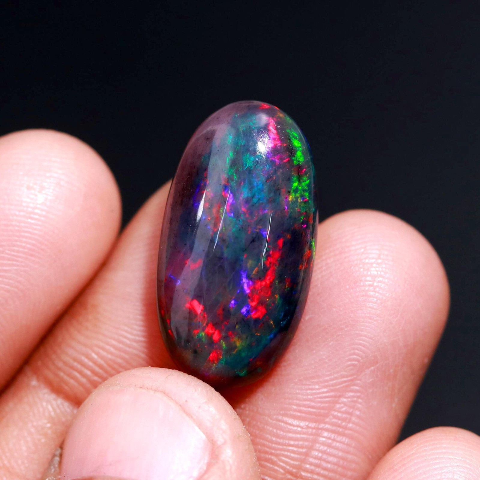 Black Ethiopian Opal Loose Gemstone Big Size 23×12.2×6.2mm 9.05ct