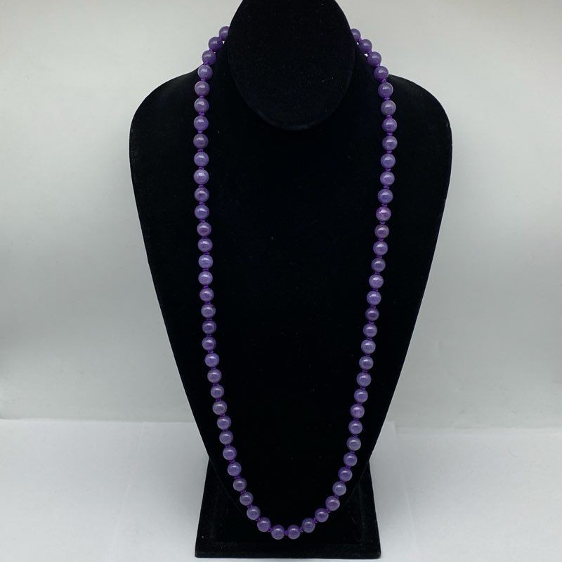 PAJ Sterling Silver 925 Purple Jade Beaded Knotted Strand Necklace 32″ 108g