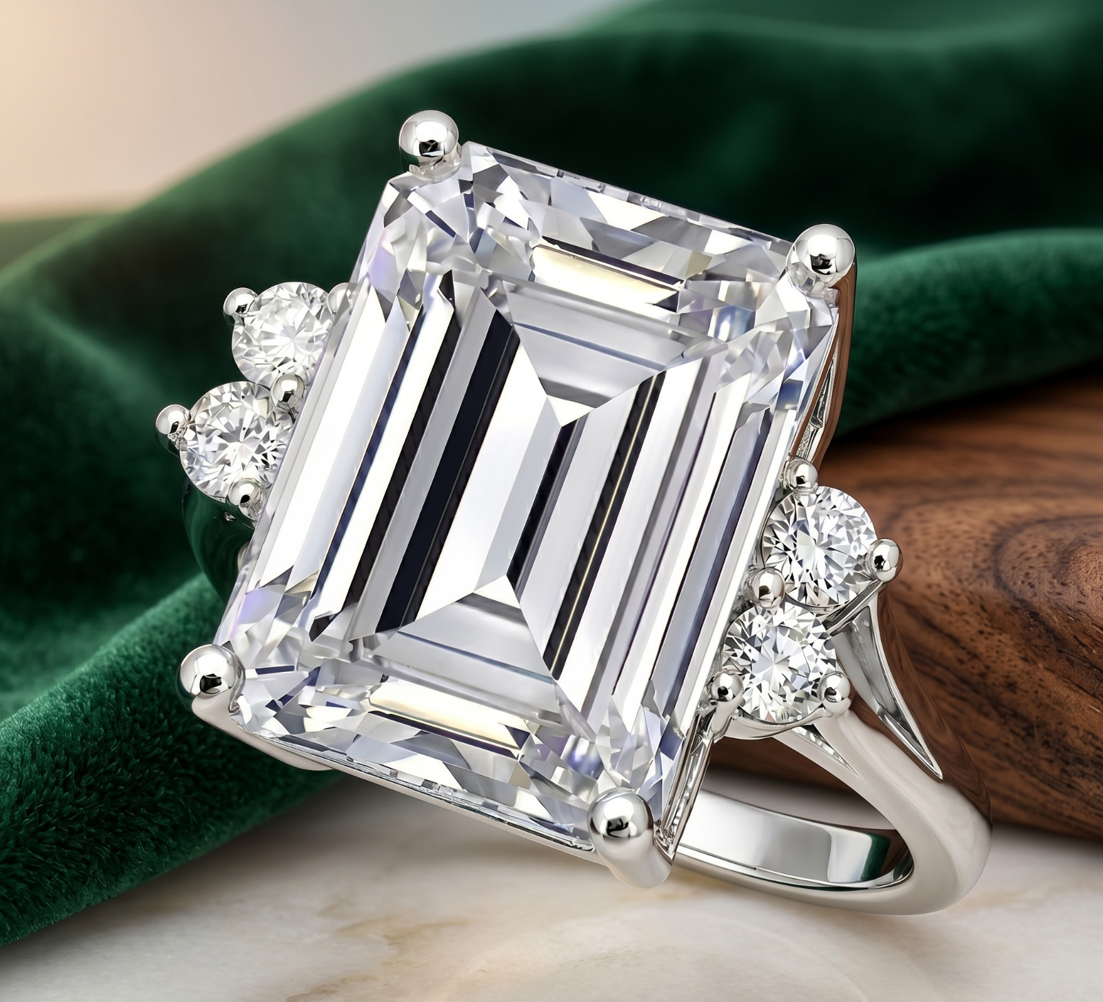 8.00 Ct Certified Emerald Cut White Natural Diamond Engagement Ring Great Shine