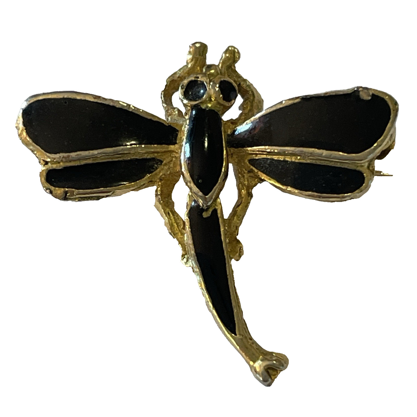 3 Vintage Brooch Pins Monet Giraffe, Dragonfly Black Enamel & Delft Windmill