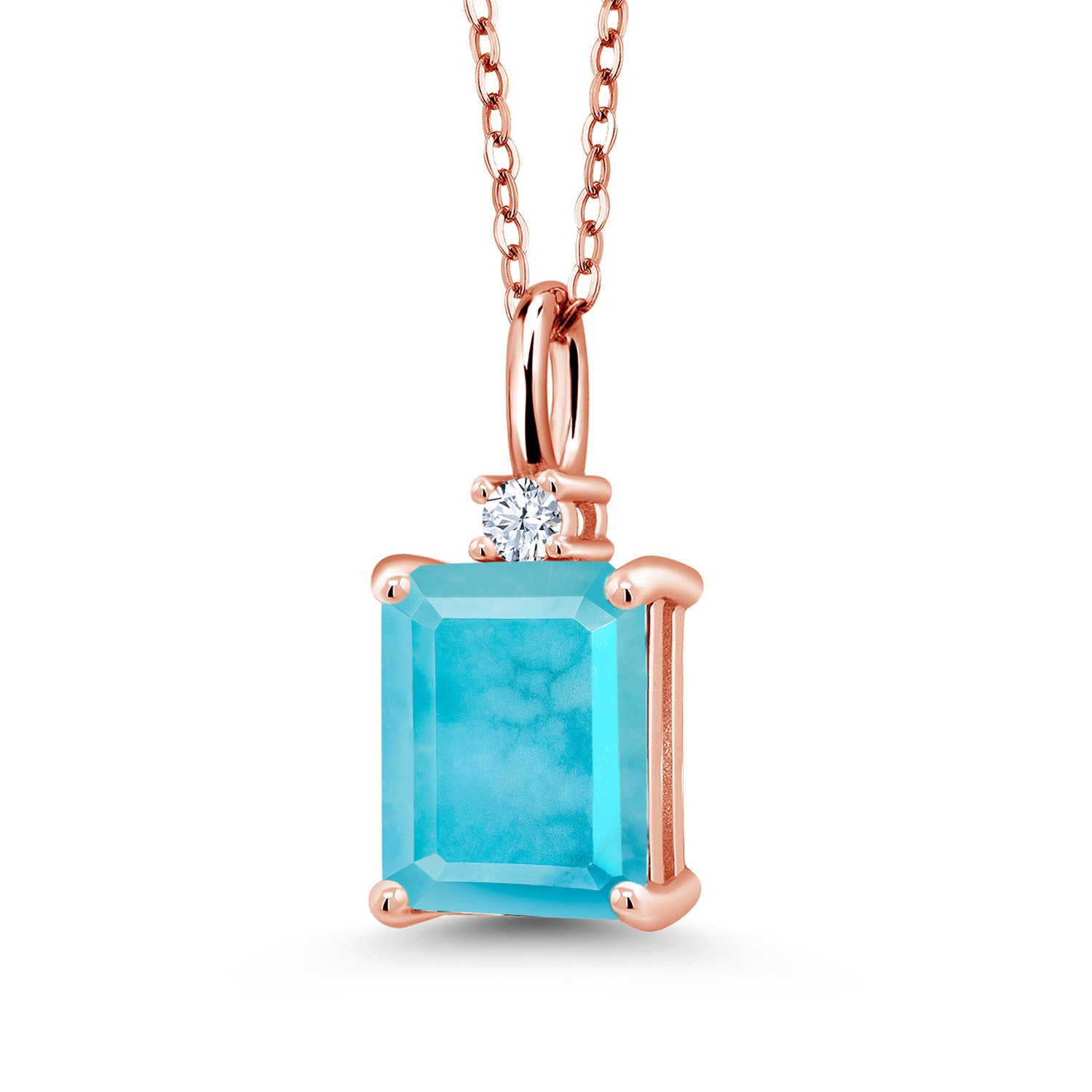 1.83 Ct Emerald Cut Green Turquoise 18K Rose Gold Plated Silver Pendant with