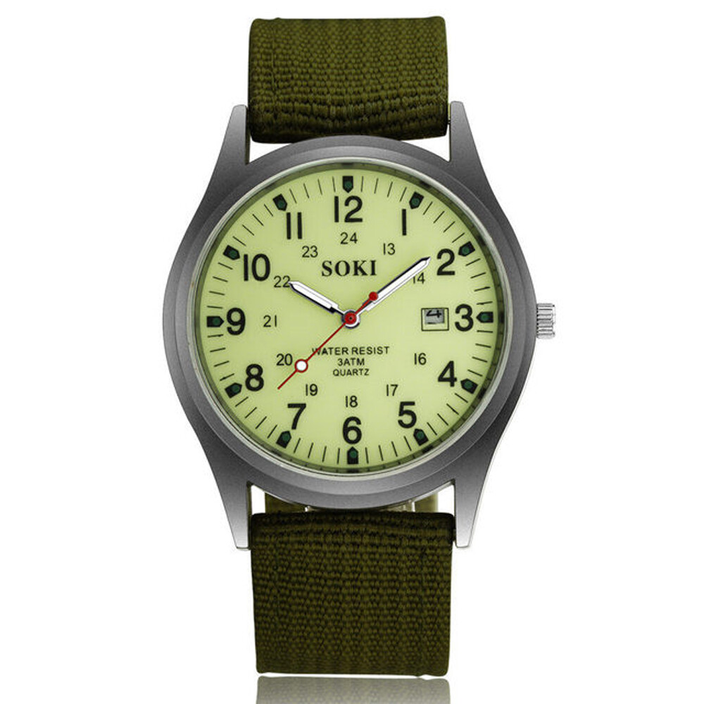 Men’s Military Army Luminous 24 Hours Dial Nylon Strap Date Quartz Wrist Watch