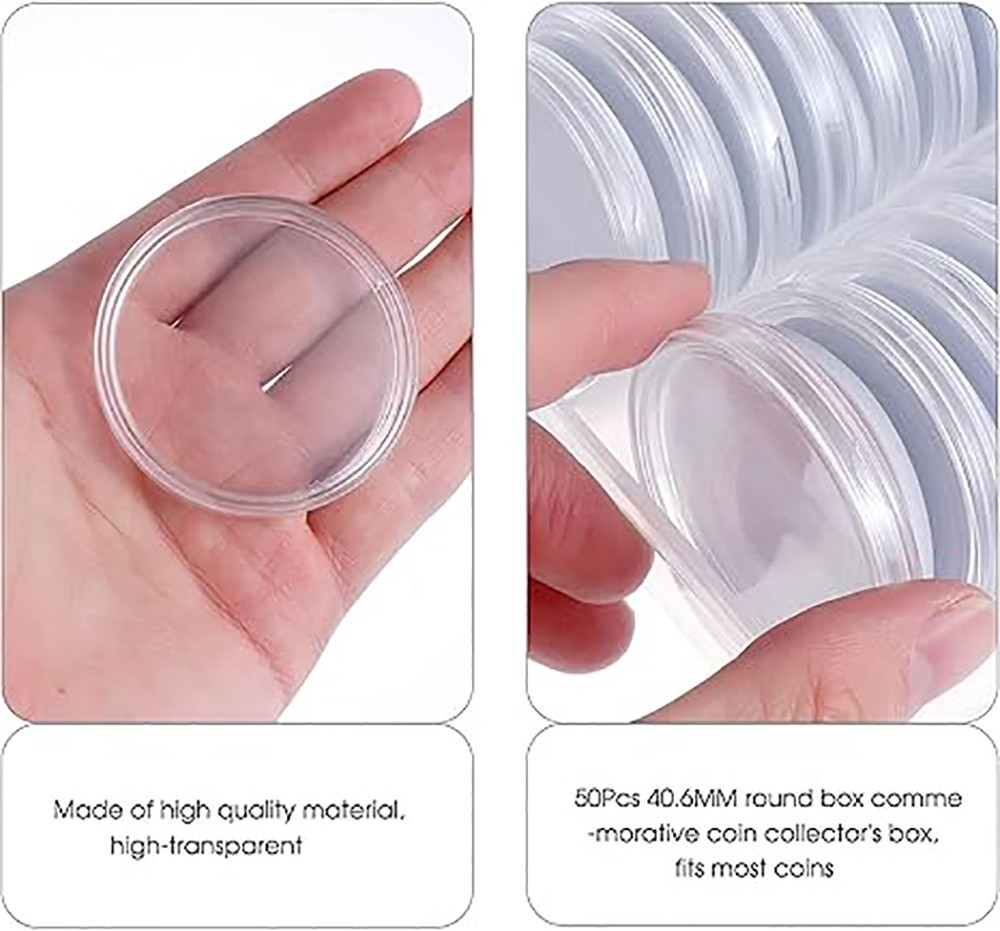 50PCS*40.6mm Coin Capsules Round Plastic Coin Holder White gaskets with Case Box
