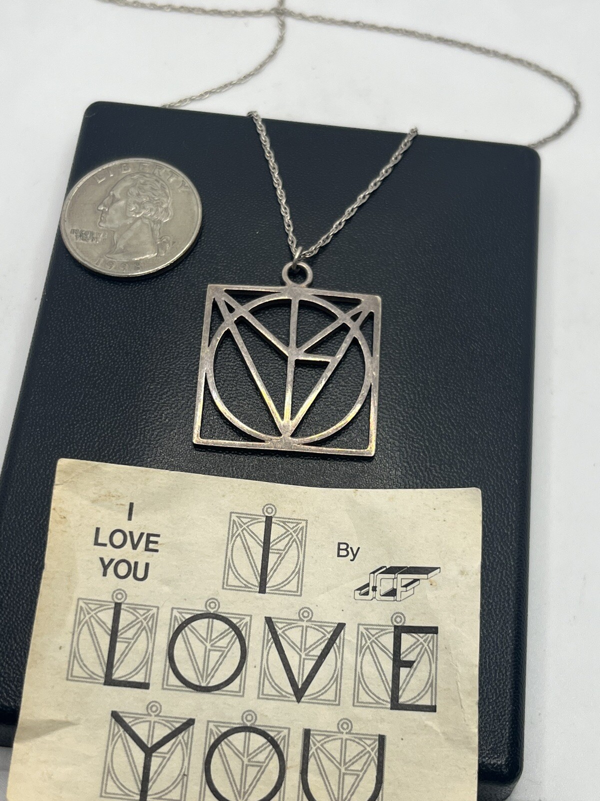 JCF Sterling silver SECRET MESSAGE I Love You Pendant necklace Modern Abstract