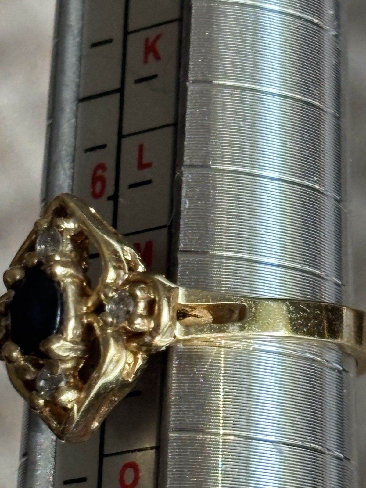 14K Yellow Gold Sapphire Diamond Ring 3.29 Grams