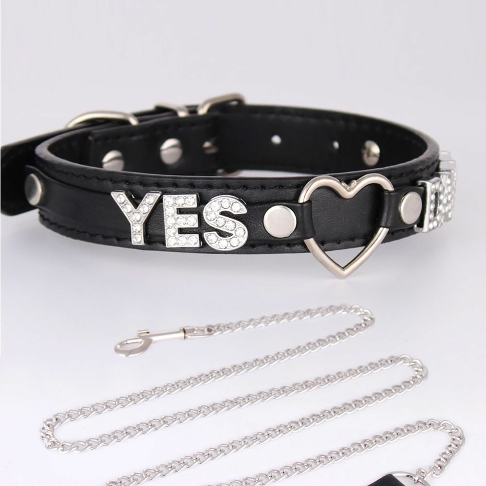 SEX WIFE Choker DIY BDSM Gift Necklace Heart Custom Collar Chain Metal Leash T4