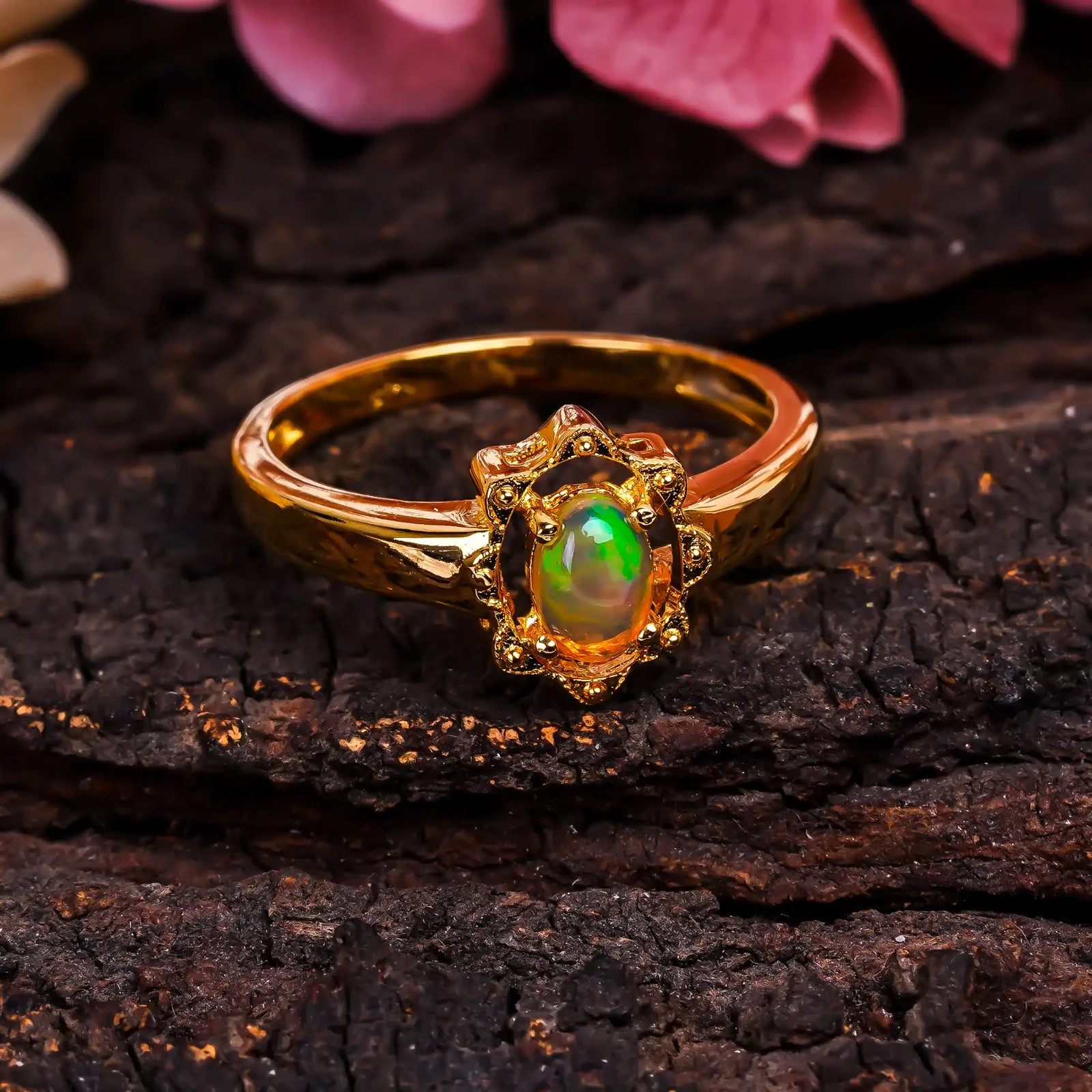 Handcrafted Ethiopian Opal Ring 925 Sterling Silver Fire Opal Gemstone Jewelry G