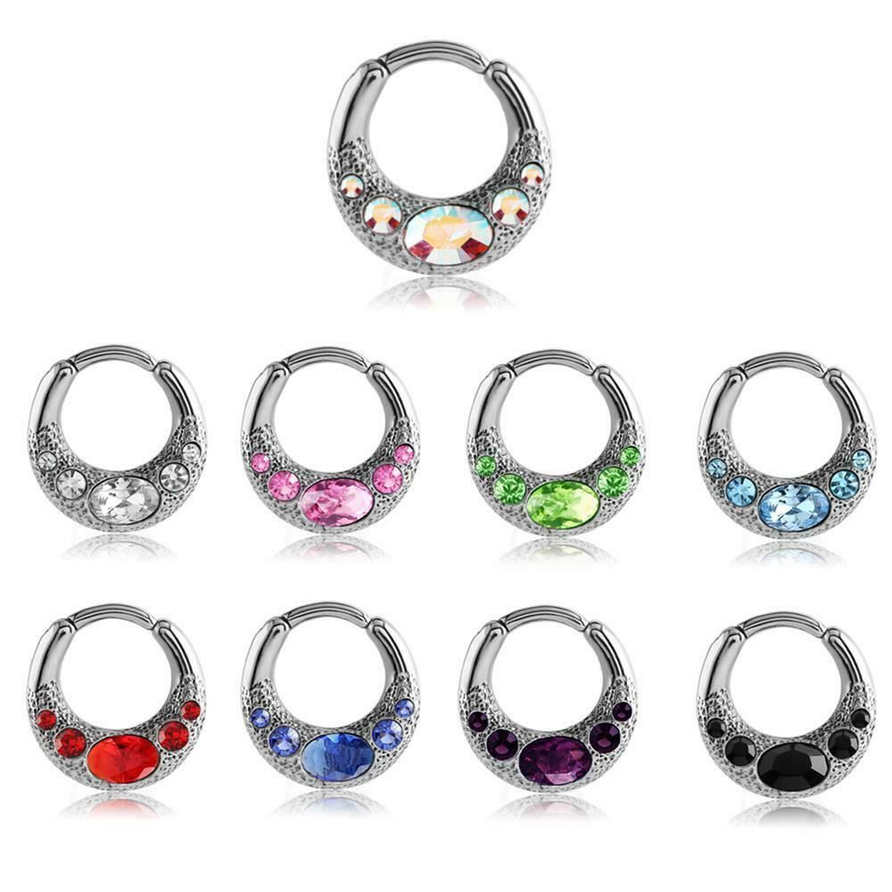 100% Surgical Steel Septum Clicker Nose Ring Ear Cartilage CZ 5/16″ 14G 16G