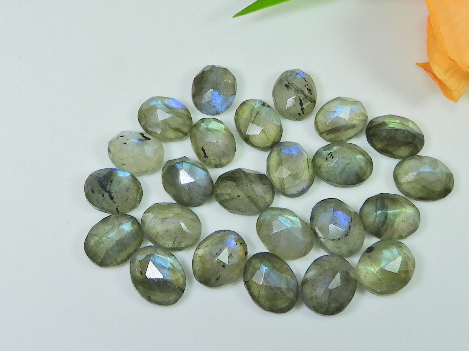 24Pcs 8X10MM Natural Labradorite Both Side Checker Cut Oval Loose Gemstone
