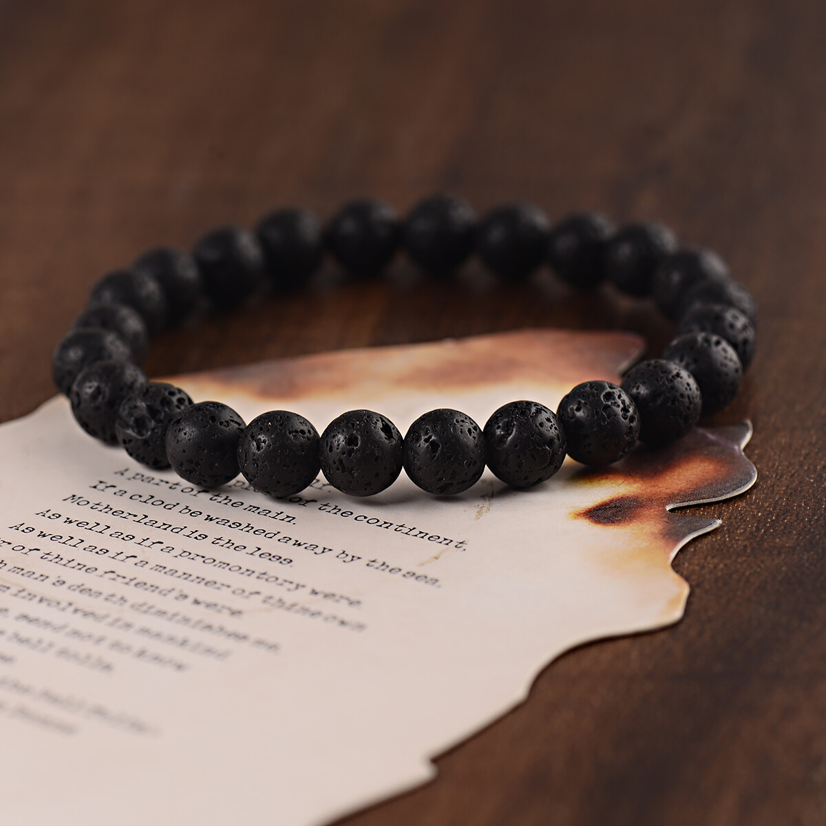 2Pcs Punk Men’s 8mm Lava Rock Diffused Stone Wolf Head Charm Bracelets Bangle