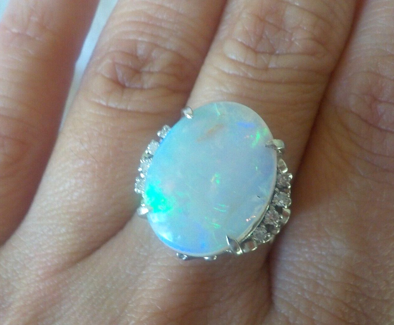 Vibrant Platinum Solitaire Fiery Opal Diamond Ring – 9.71 gms, Sz 5.75, 5.46 ctw