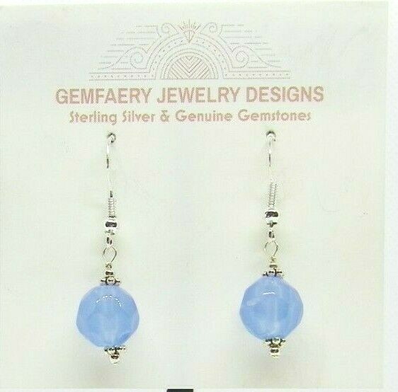 Sterling Silver Faceted CHALCEDONY Gemstone Dangle Earrings #2820…Handmade USA
