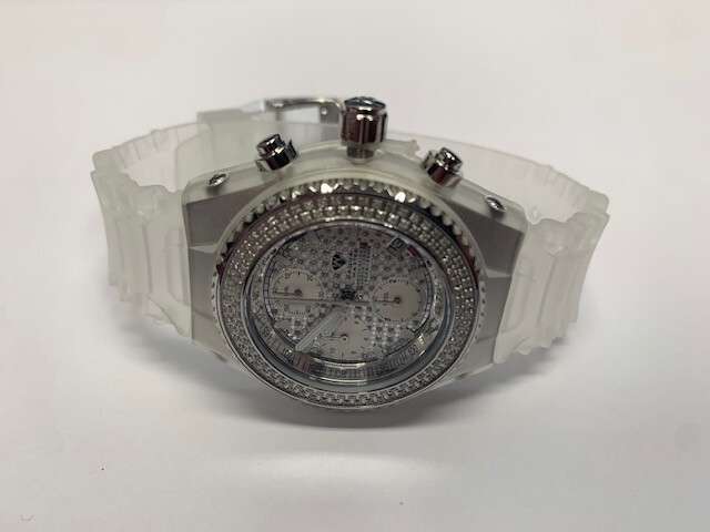 1.0CTW REAL DIAMOND CLEAR JELLY AQUA MASTER WATCH W#13 NEW & BOXED