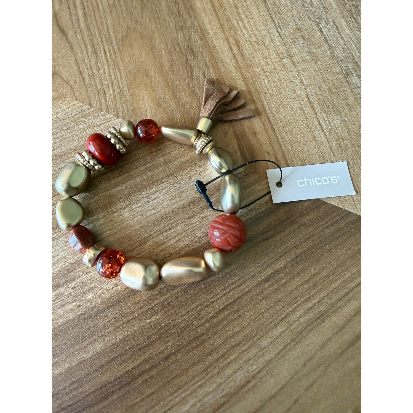 NWT Chico’s Victoria Paprika Stretch Beaded Tassel Bracelet