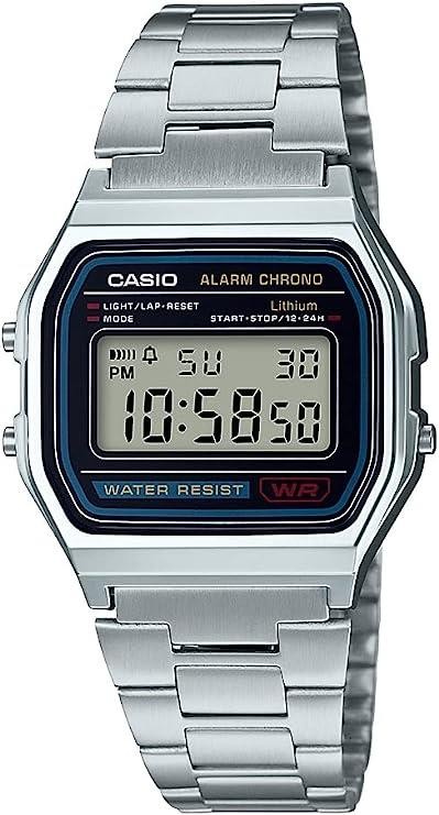 Digital Watch Silver Resin Chrome Case 36.8×33.2×8.2mm Stainless Steel Band LED