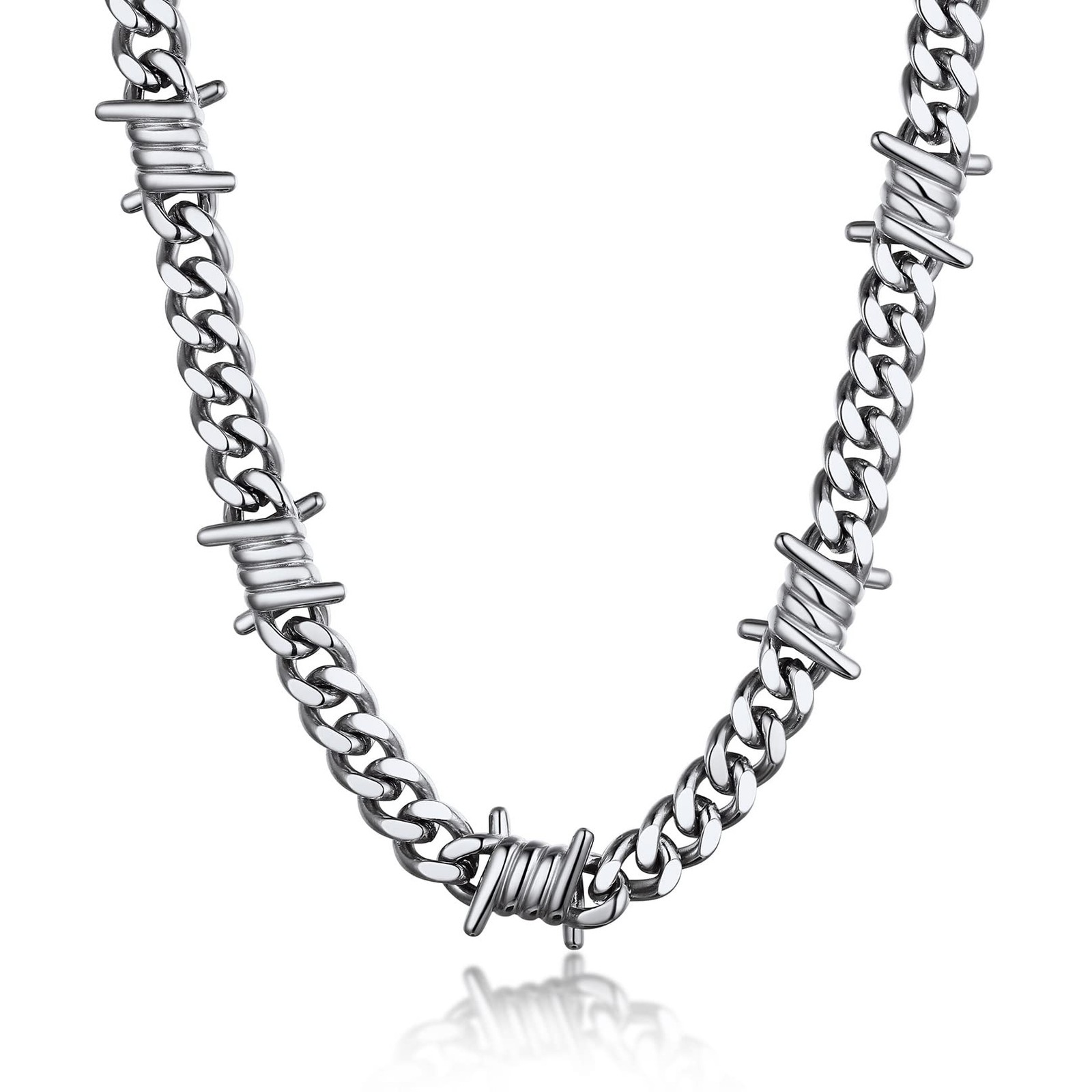 Bandmax Barbed Wire Chain 16 Inch (40cm, Hottest Choker Style), A1 9MM-Silver