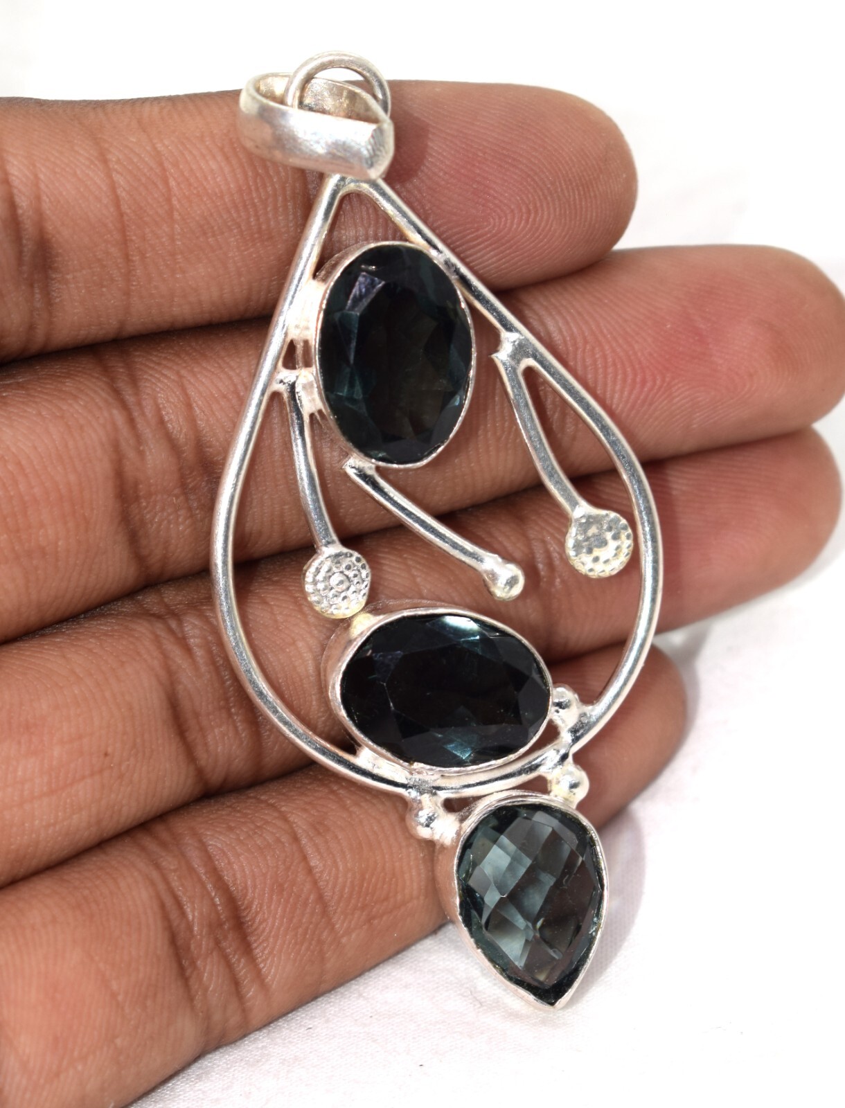 Simulated Iolite Cut Gemstone Fashion Gifted Jewelry Handmade Pendant 2.75″