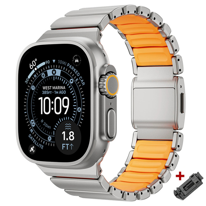 Magnetic Titanium Rubber Metal Band For Apple Watch Ultra3 49mm 11 10 9 8 7 6 SE