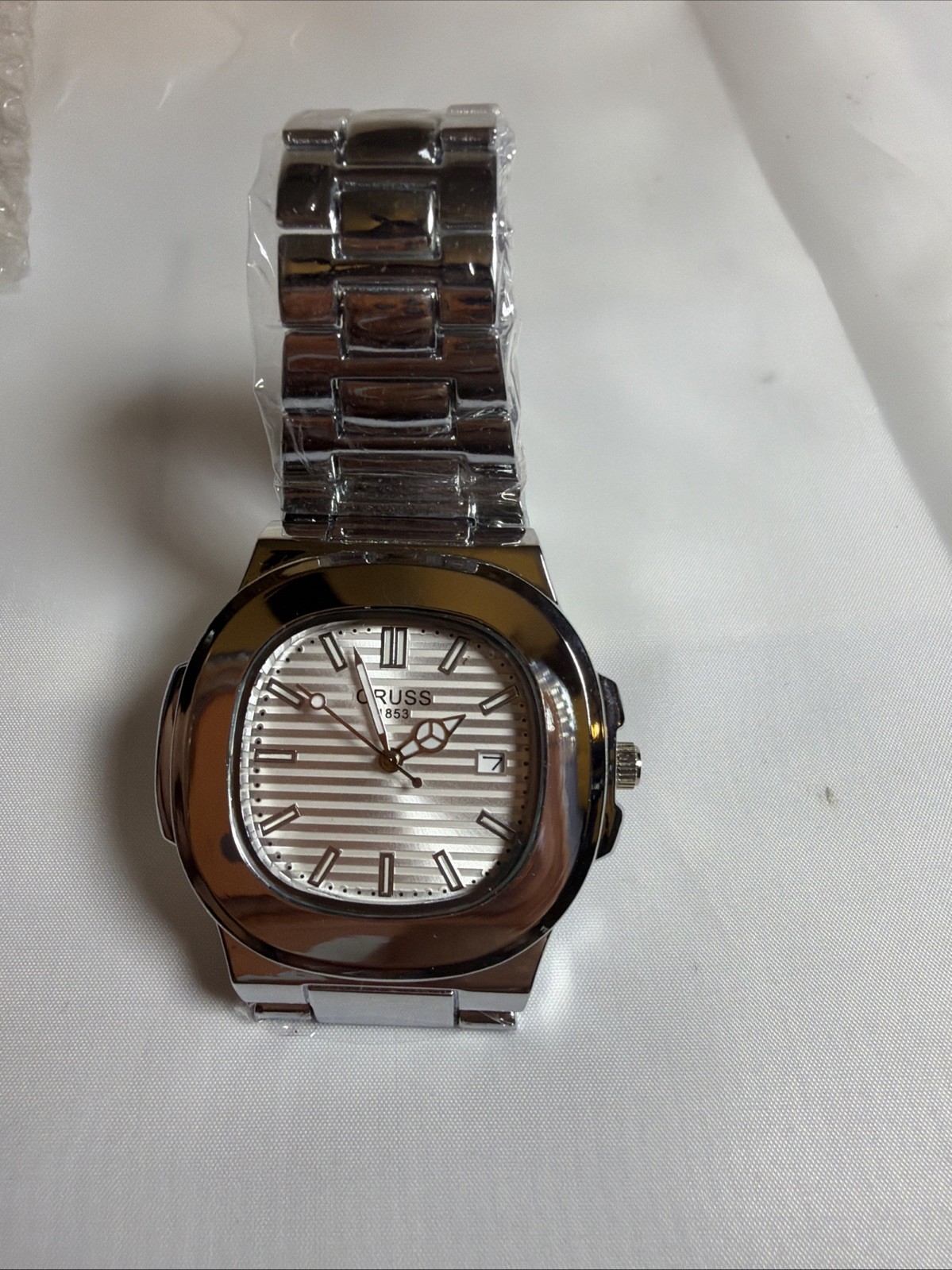 ORUSS Men’s Silver Analog Wristwatch Metal Band Date White Dial Dress/Formal New