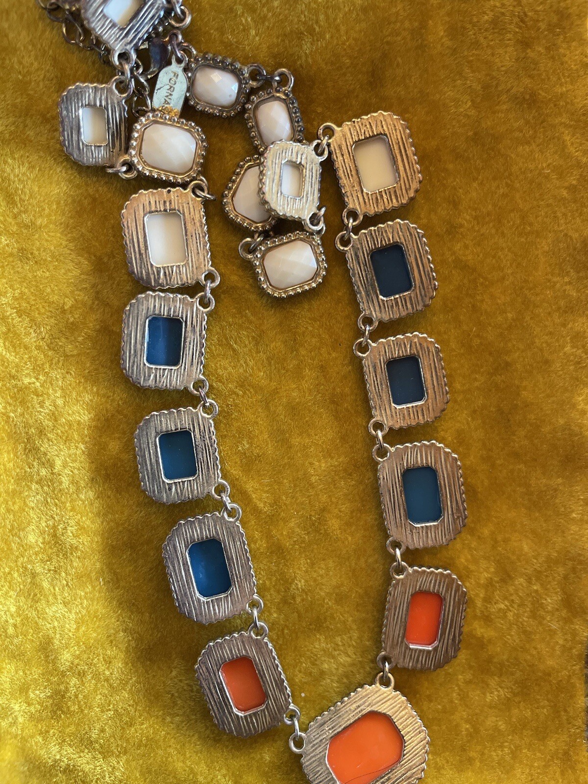 Old Middle Age Victorian Style Silver Toned Three Color Necklace By Fornash
