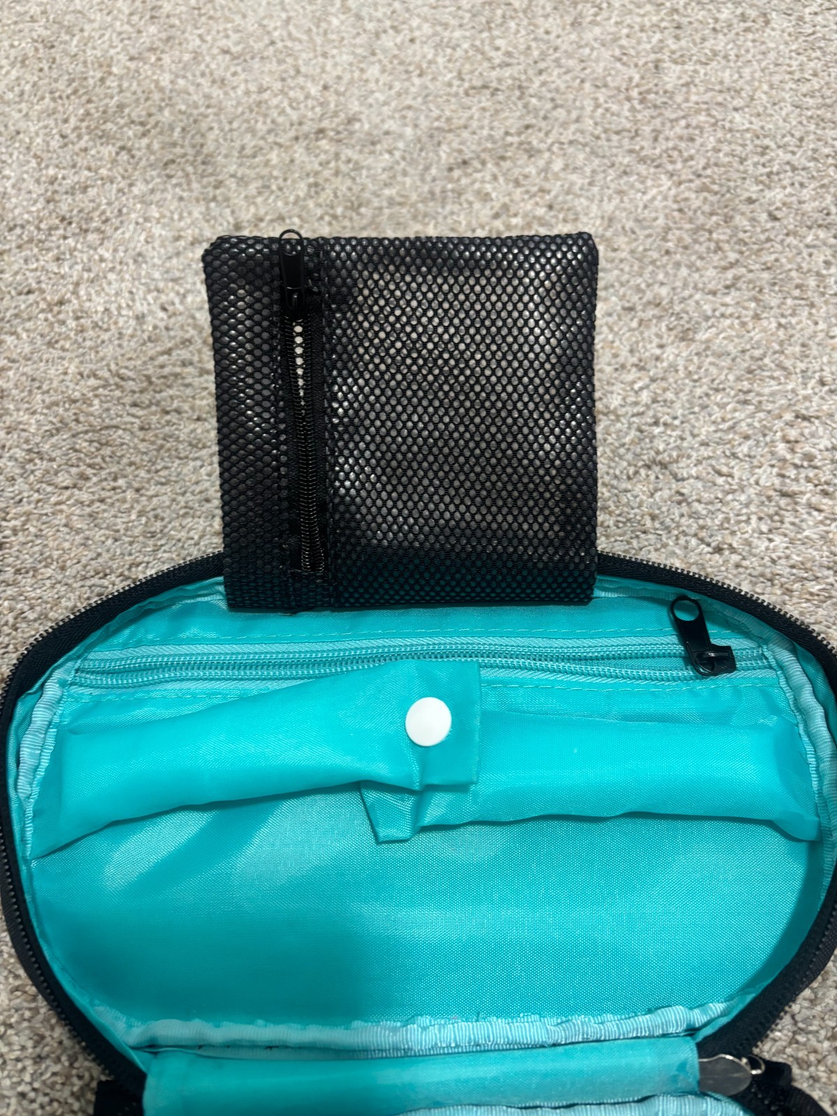 Travel Jewelry Organizer Case Black Turquoise Snap Roll 5 Pouches New