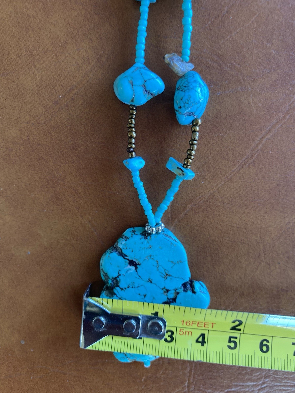Necklace Pendant Turquoise Stone Like Beaded 25” Boho Statement