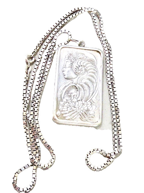 Pamp Suisse Lady Fortuna pendant 1oz .999 FINE Silver Bar On Heavy 925 28″ CHAIN