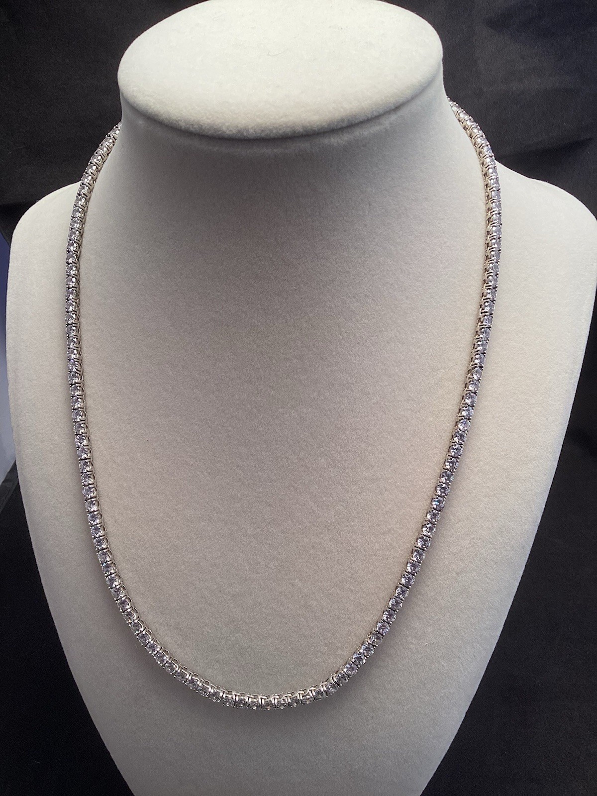 Fuzion Creations FZN Sterling White Clear Quartz Tennis 3mm Necklace 18” (2b)