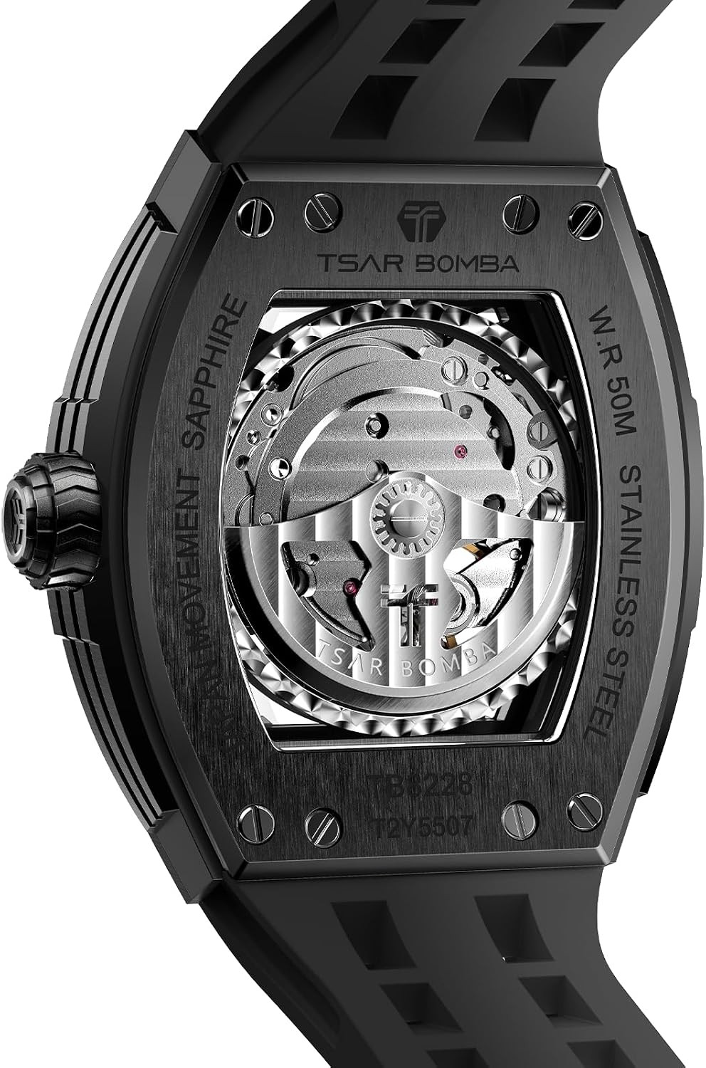 Luxury Skeleton Automatic Men’s Watch – 50M Waterproof Tonneau Dial