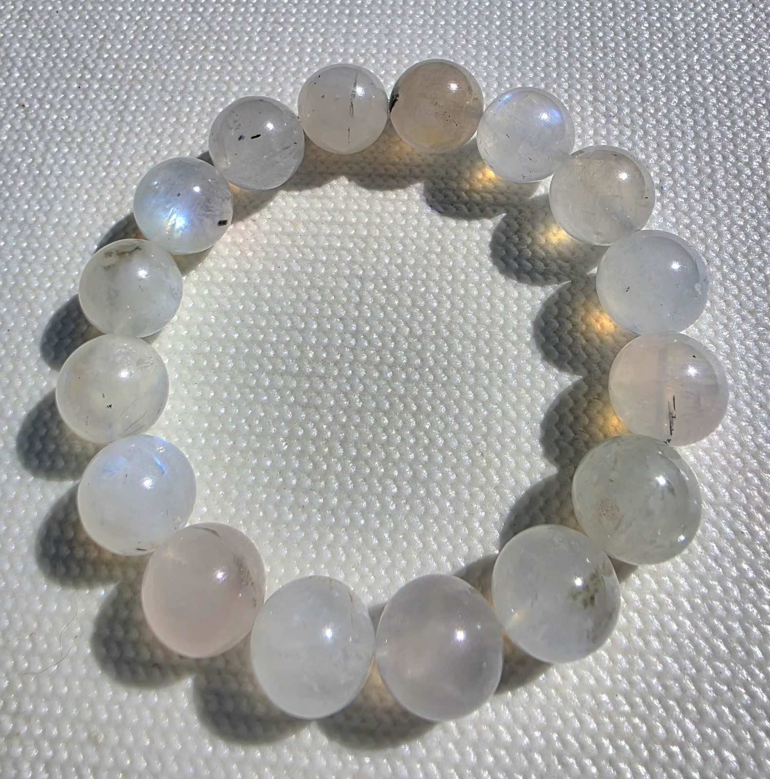 Natural Rainbow Moonstone Beaded Bracelet 13mm Blue Flash Crystal Healing AAAA+
