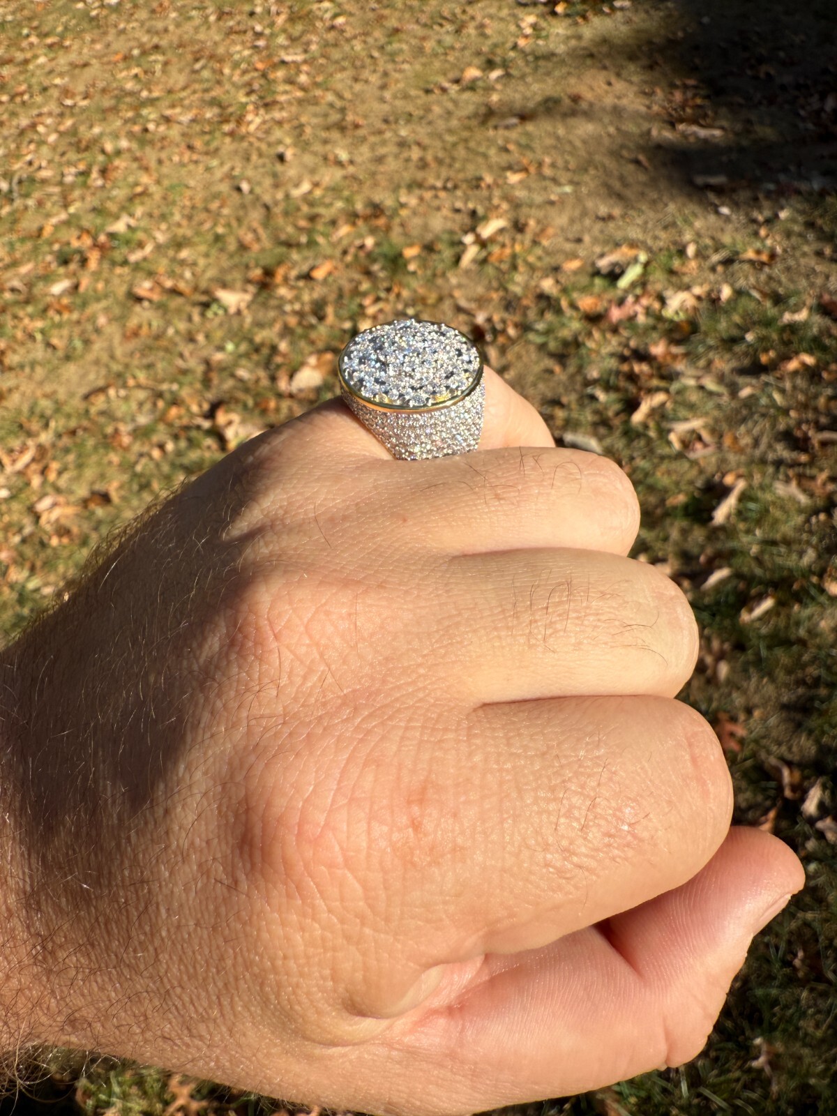Real MOISSANITE Mens Flower Setting Honeycomb Iced Ring 14k Gold Over 925 Silver