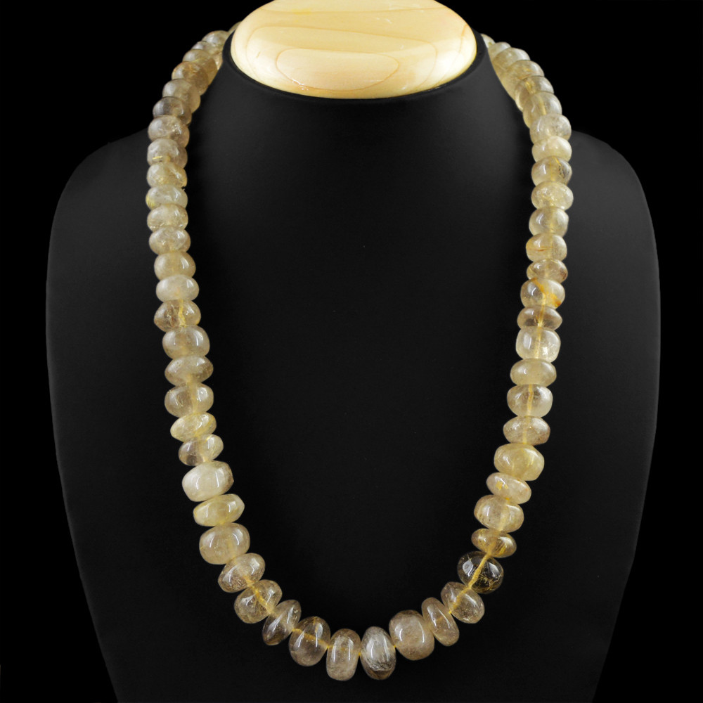 629.00 Cts Natural Golden Rutile Quartz Round Shape Unheated Beads Necklace (RS)