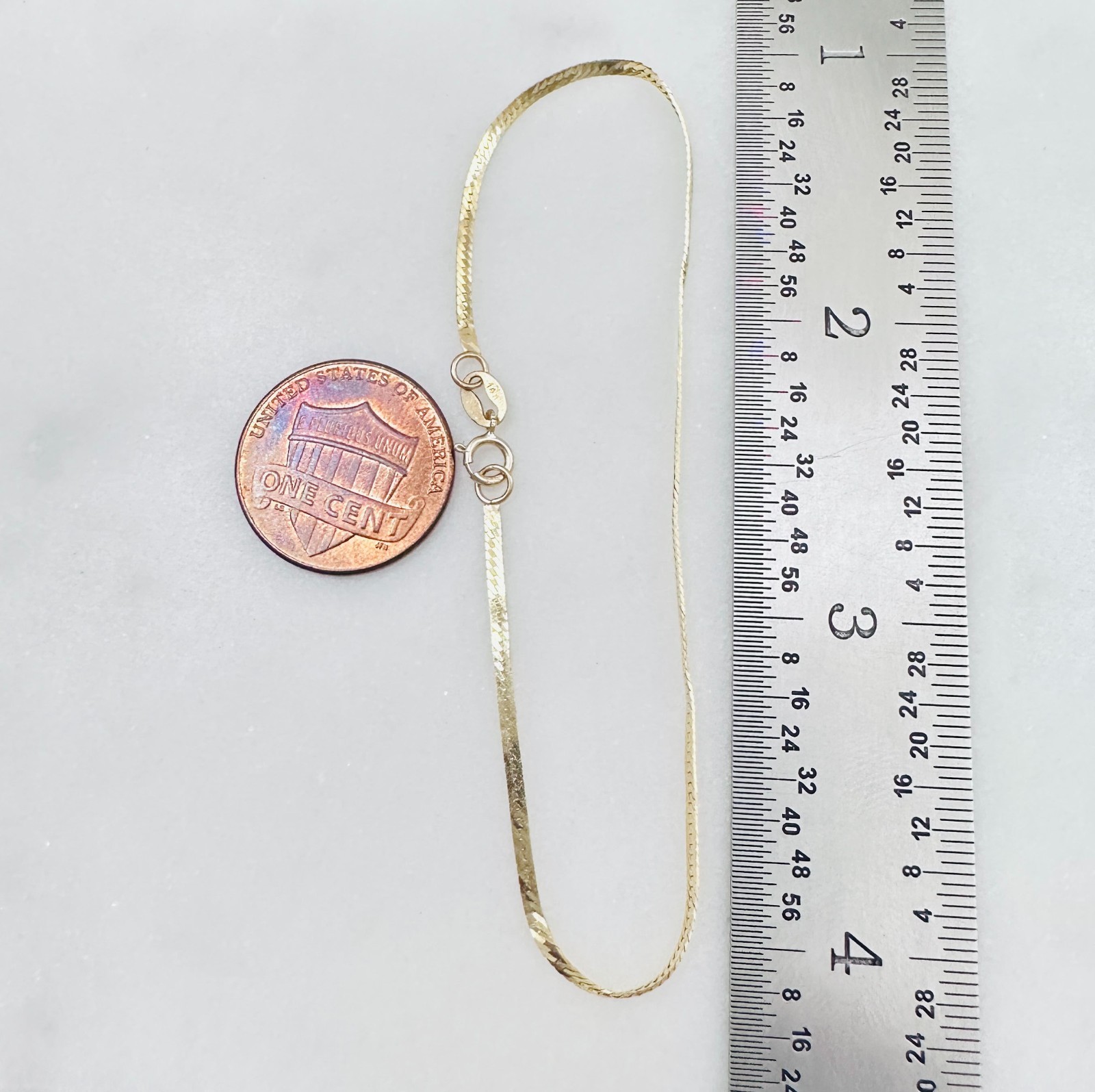 Solid 14K Yellow Gold Thin Herringbone Link Chain Bracelet, 1.3mm, 7″, 1g
