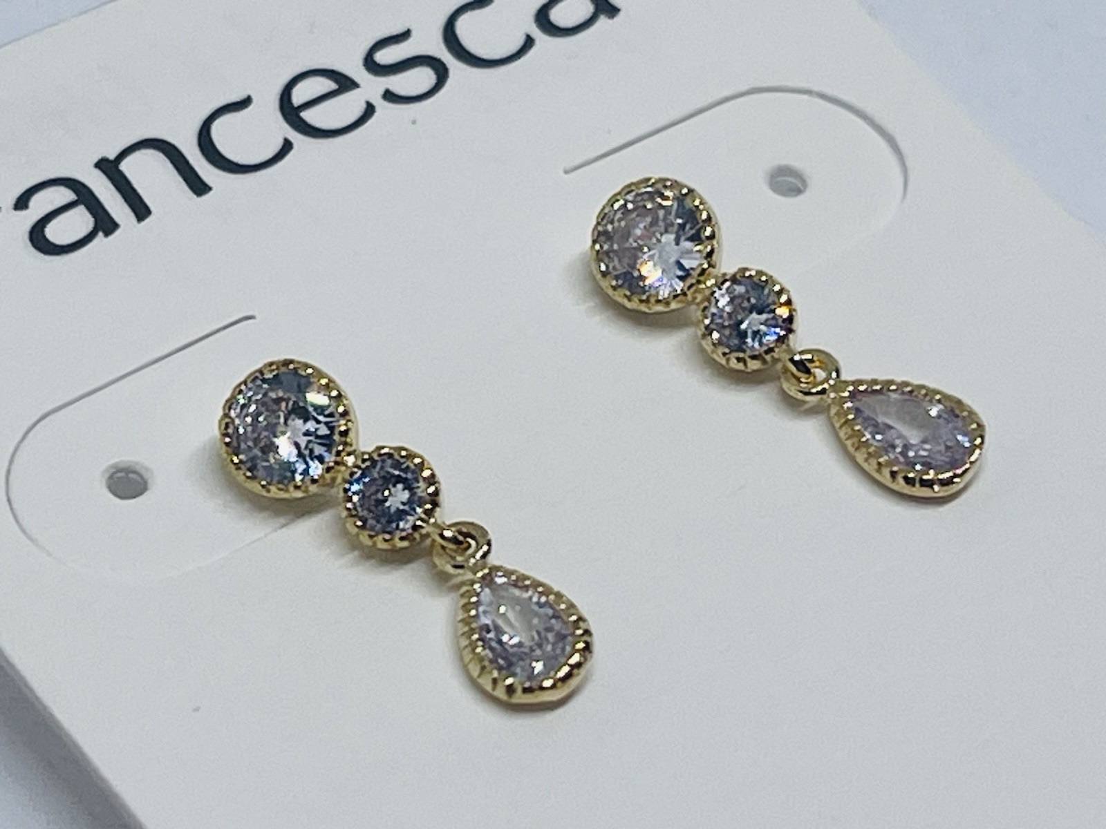 NWT FRANCESCA’S Dangling Gold Tone Clear Cubic Zirconia Post Earrings Sparkly