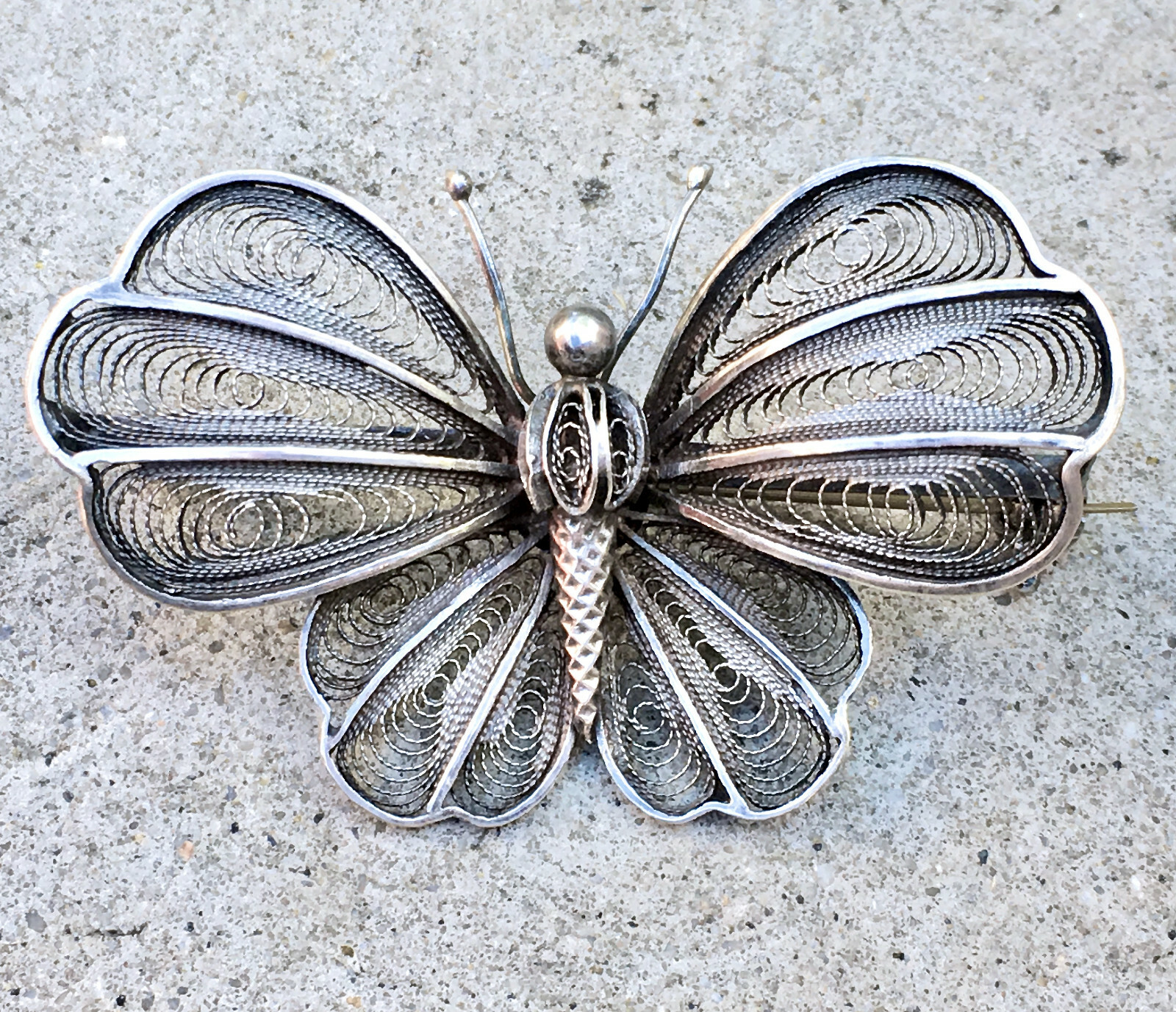 Ornate Wirework Lace Butterfly Pin in Sterling Silver, 2″ Wide & 7.2g