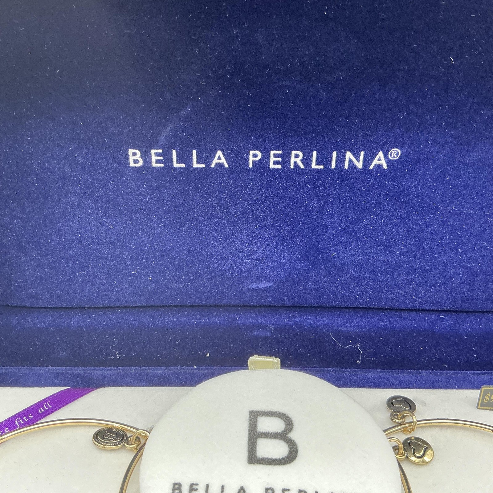 Bella Perlina Bracelet Set Gold Tone Blue Glass Charm Live Love Laugh Womens