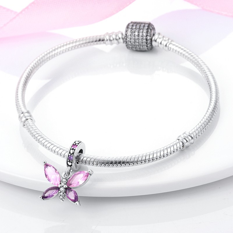 MULA Fashion 925 Silver DIY Charm Pink AAA CZ Butterfly Glass For Women Bracelet