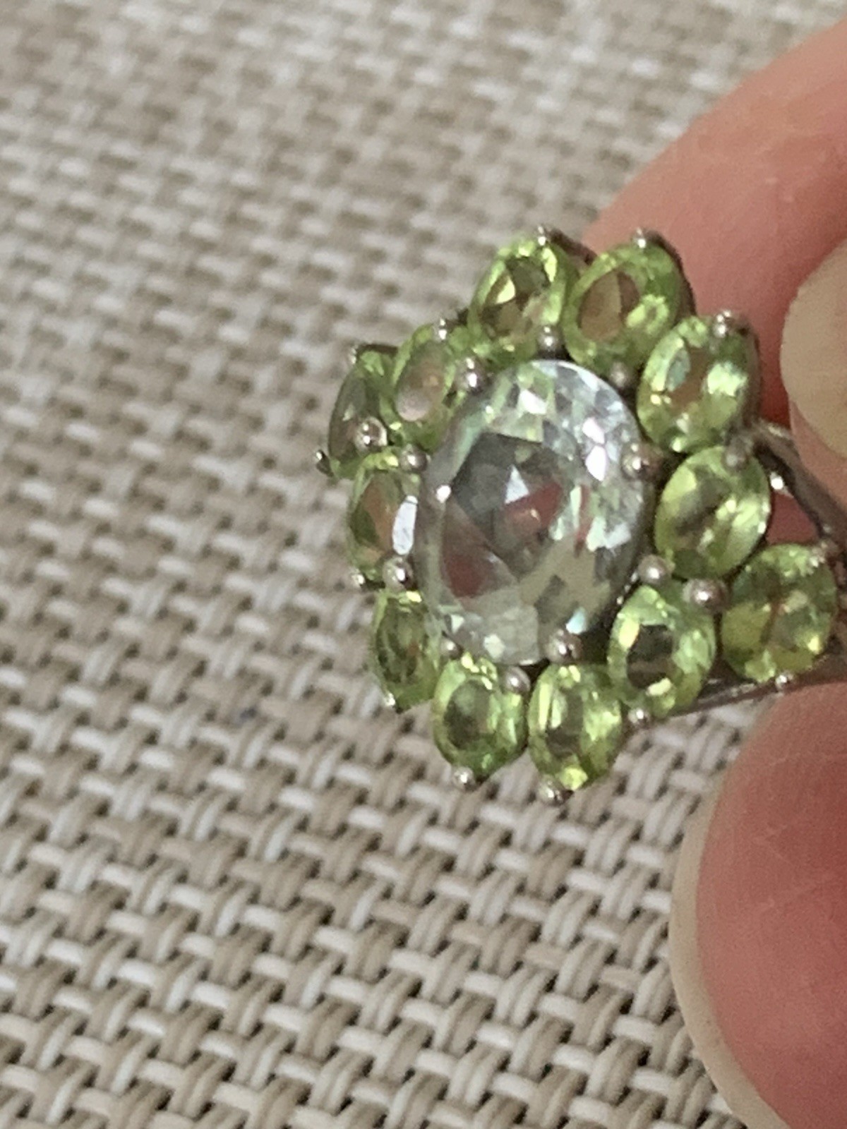 Karis STS Clear Amethyst Green Peridot Cocktail Ring Size 7.75