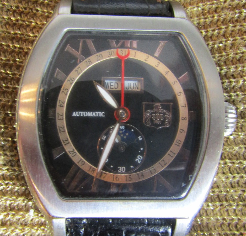 SUG 1883 Automatic ,Moon Phase Day/Month Black Dial Men’s Watch NEW w/Box S-7003