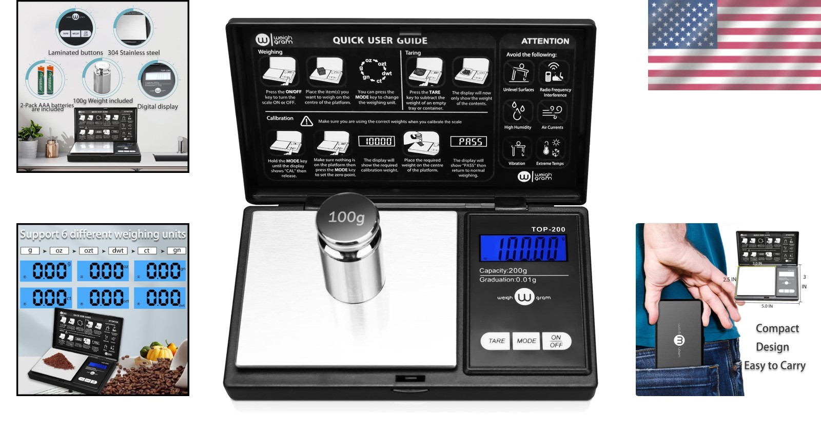200g Digital Pocket Gram Scale with LCD Display – Auto Shut Off & Tare Function